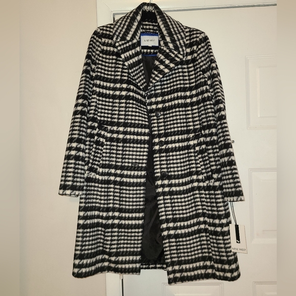 Nine West Notch Collar Walker Coat houndstooth jacket - Picture 2 of 6